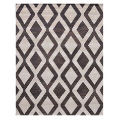 "Crossover - Brown & Cream" /  9' x 12' / Hand-Knotted Wool Rug