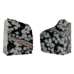 1960s Snowflake Obsidian Gemstone Black and Grey Bookends – a Set 