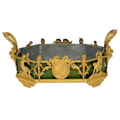 19th Century Louis XVI Neoclassical Style Ormolu & Green Enameled Tole Cachepot