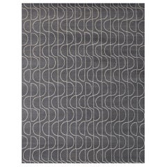 "Riviera - Charcoal & Cream" /  10' x 14' / Hand-Knotted Wool & Silk Rug