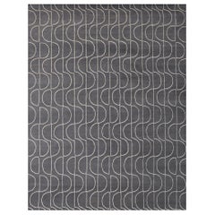 "Riviera - Charcoal & Cream" /  9' x 12' / Hand-Knotted Wool & Silk Rug