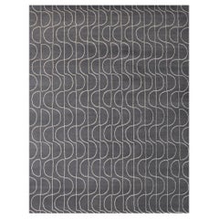 "Riviera - Charcoal & Cream" /  8' x 10' / Tapis en laine et soie noués à la main