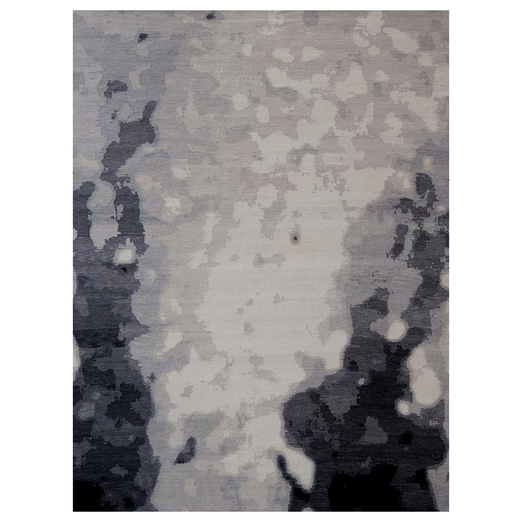 "Ice Shelf - Black & Gray" /  9' x 12' / Hand-Knotted Wool Rug For Sale