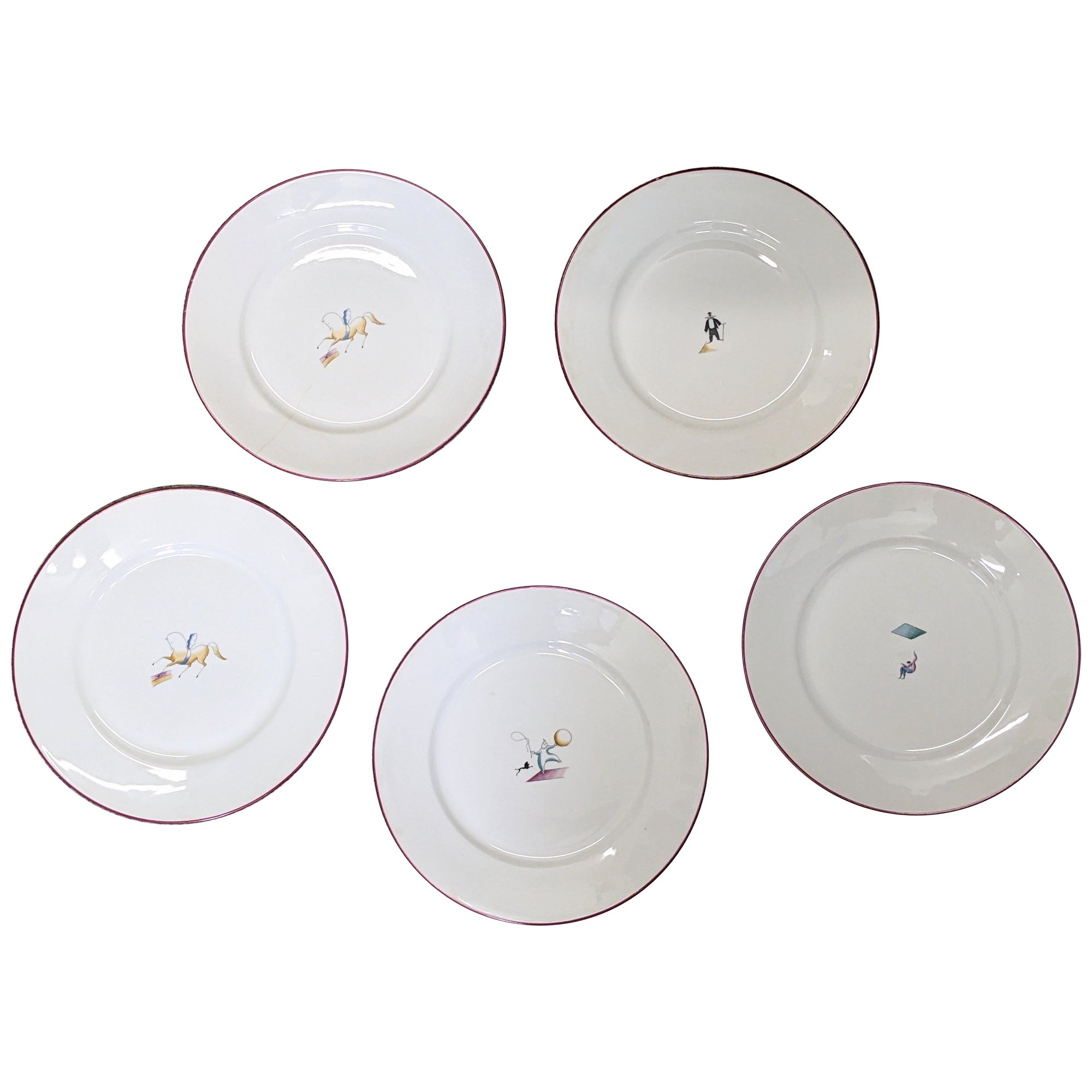 Assiettes plates Art Déco de Gio Ponti pour Ginori, Il Circo en vente