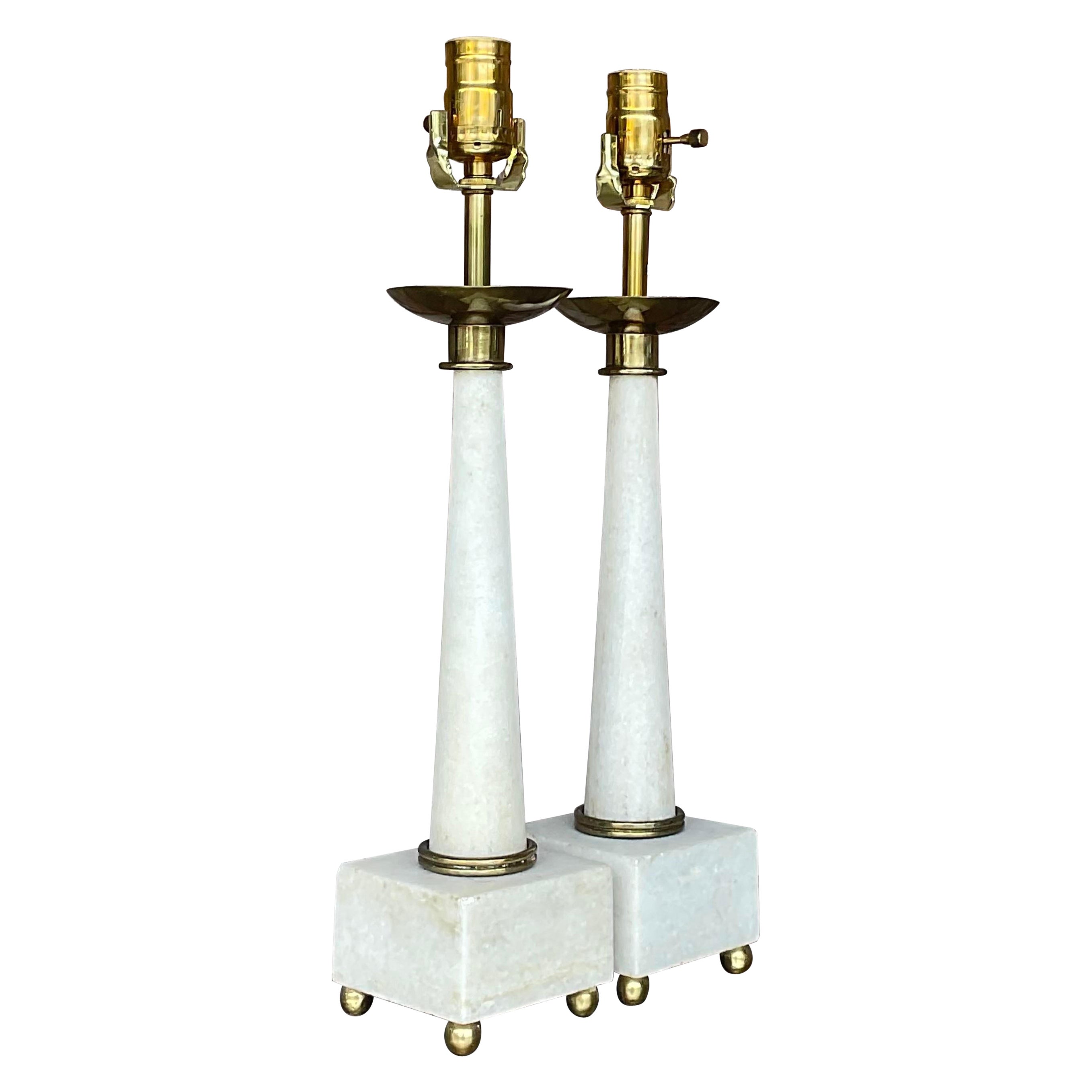 Vintage Boho Marble Lamps After Tommi Parzinger - a Pair For Sale