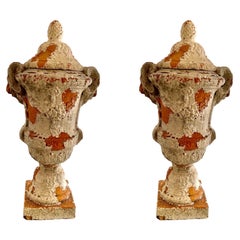 Vintage Pair of Terracotta Urnes Vases castle , spain XIXs