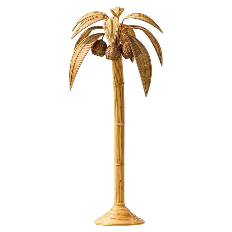 Large Rattan Coconut Tree / Palm Tree Floor Lamp
