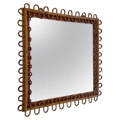 Vintage Italian Looped Rattan Square Mirror