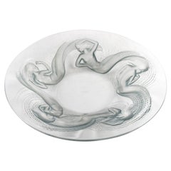 Vintage 1932 René Lalique Bowl Calypso Glass with Blue Grey Patina, Mermaids