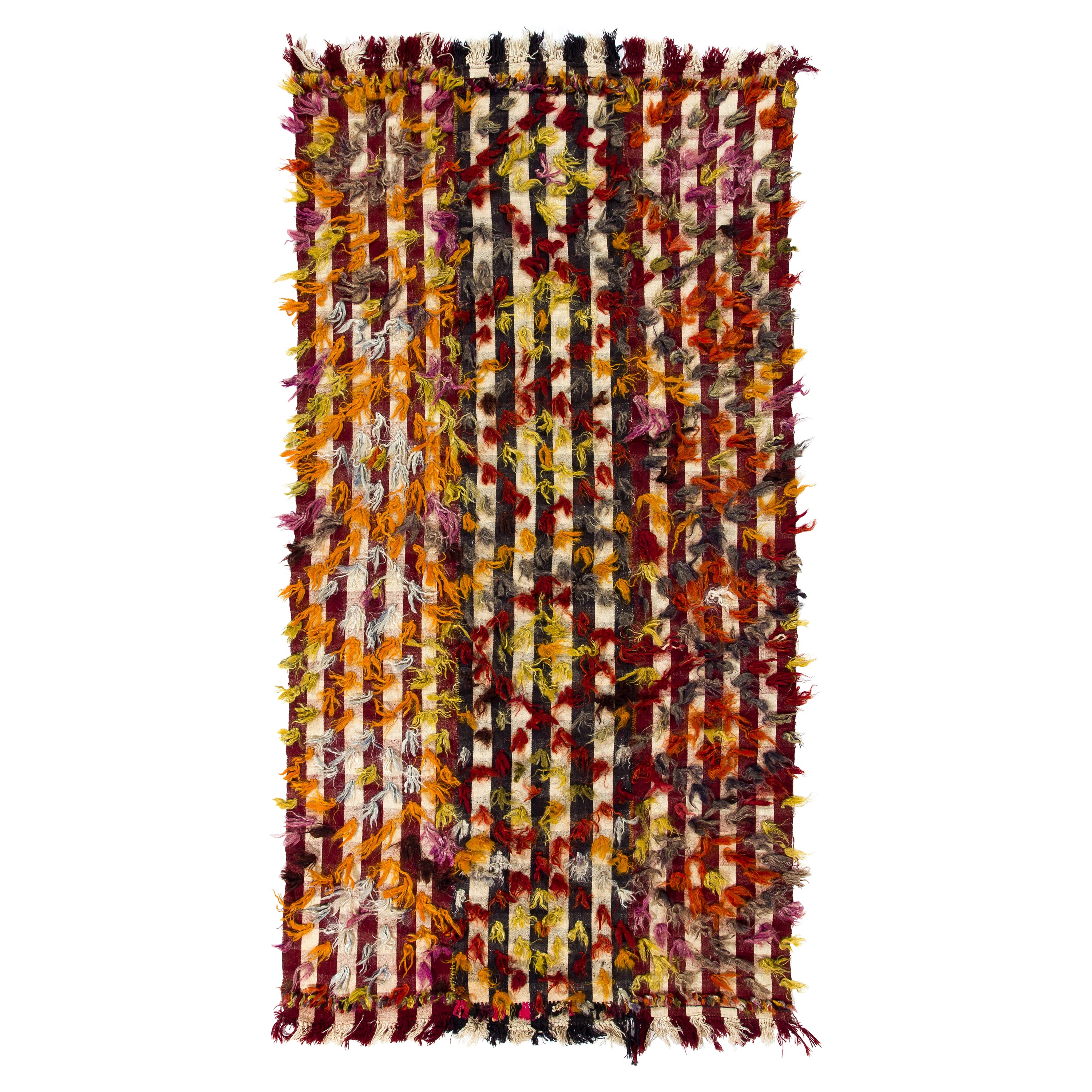 4.7x9.2 Ft Alfombra Kilim Vintage Hecha a Mano con Poms de Colores. Cubre Suelo, Cama, Sofá