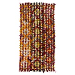 4.7x9.2 Ft Retro Handmade Kilim Rug with Colorful Poms. Floor, Bed, Sofa Cover