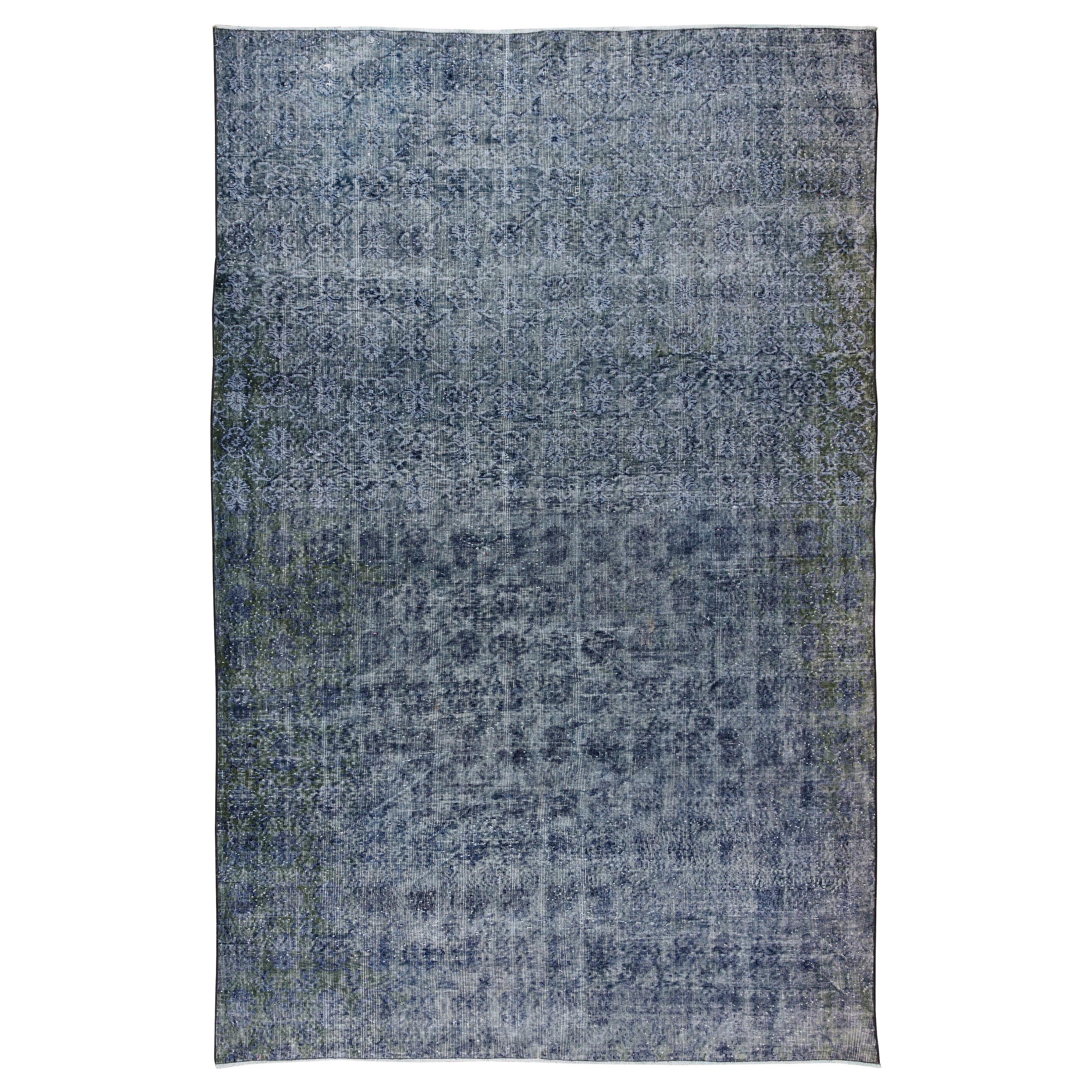 7x10.5 Ft Handmade Turkish Wool Area Rug in Navy Blue for Modern Interiors