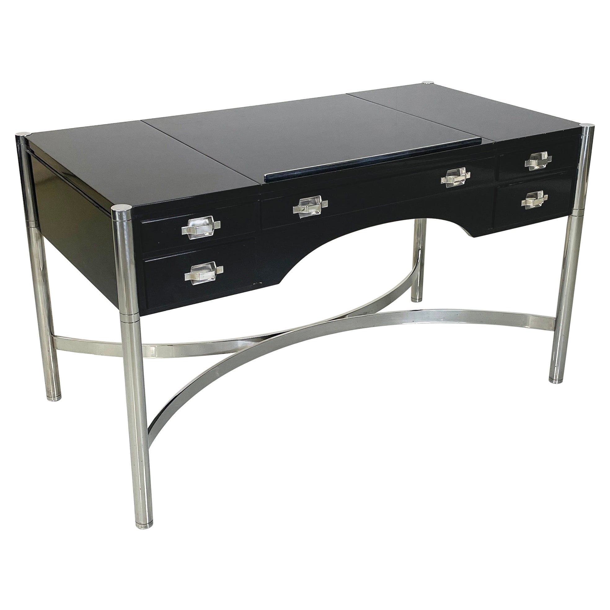 Italian modern Lacquered wood and chromed metal desk by  D.I.D., 1970s For Sale