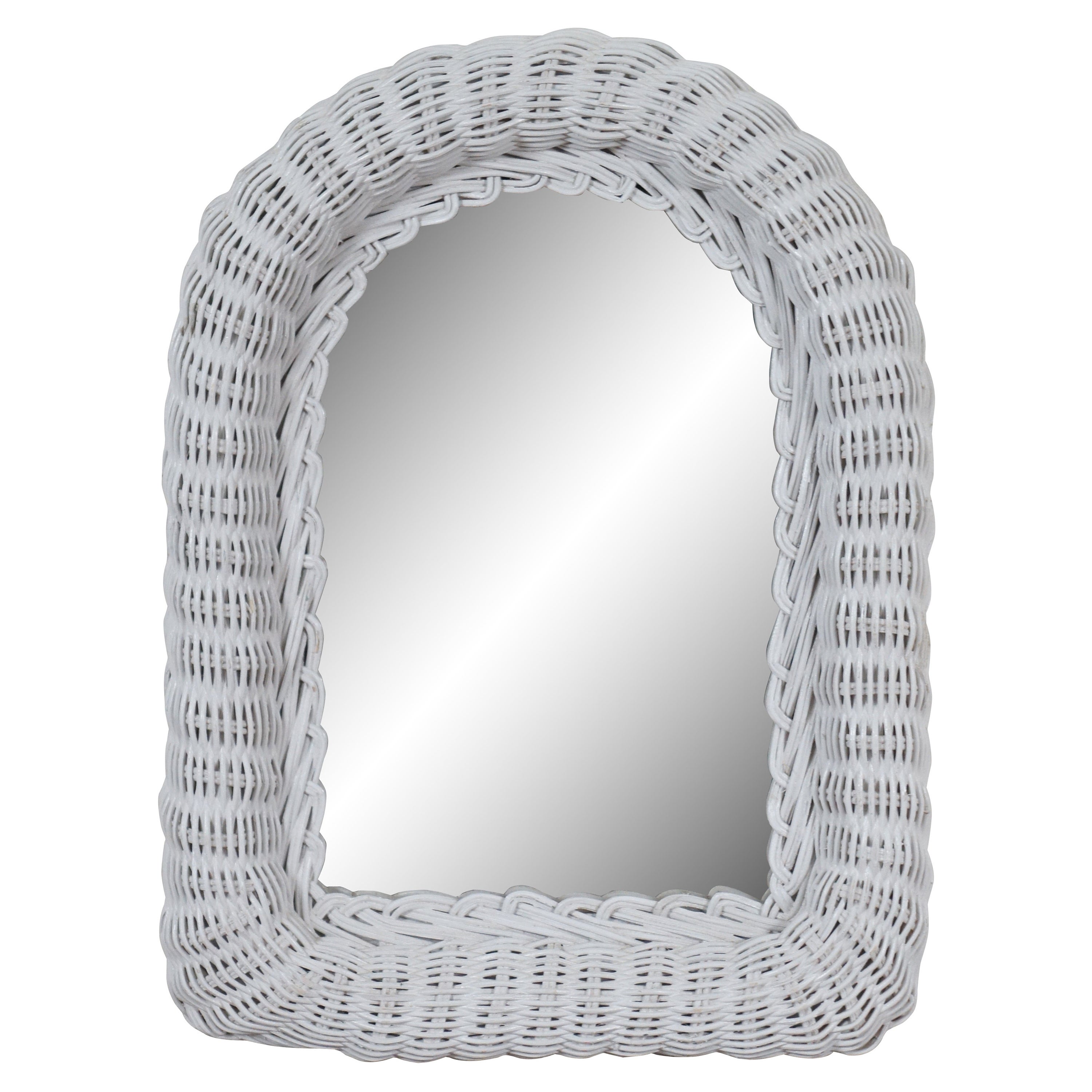 Vintage Arched White Wicker Boho Chic Cottage Farmhouse Wall Vanity Mirror 16"