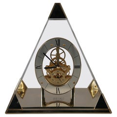 Retro Seiko Quartz Brass Lucite Pyramid Skeleton Desk Bookcase Mantel Clock Japan 9"