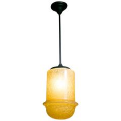 Large Mid Century Modern Yellow Mazzega Mushroom Blown Glass Pendant, circa 1960