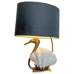 Vintage Willy Daro Swan Table Lamp White Gold , 1970s