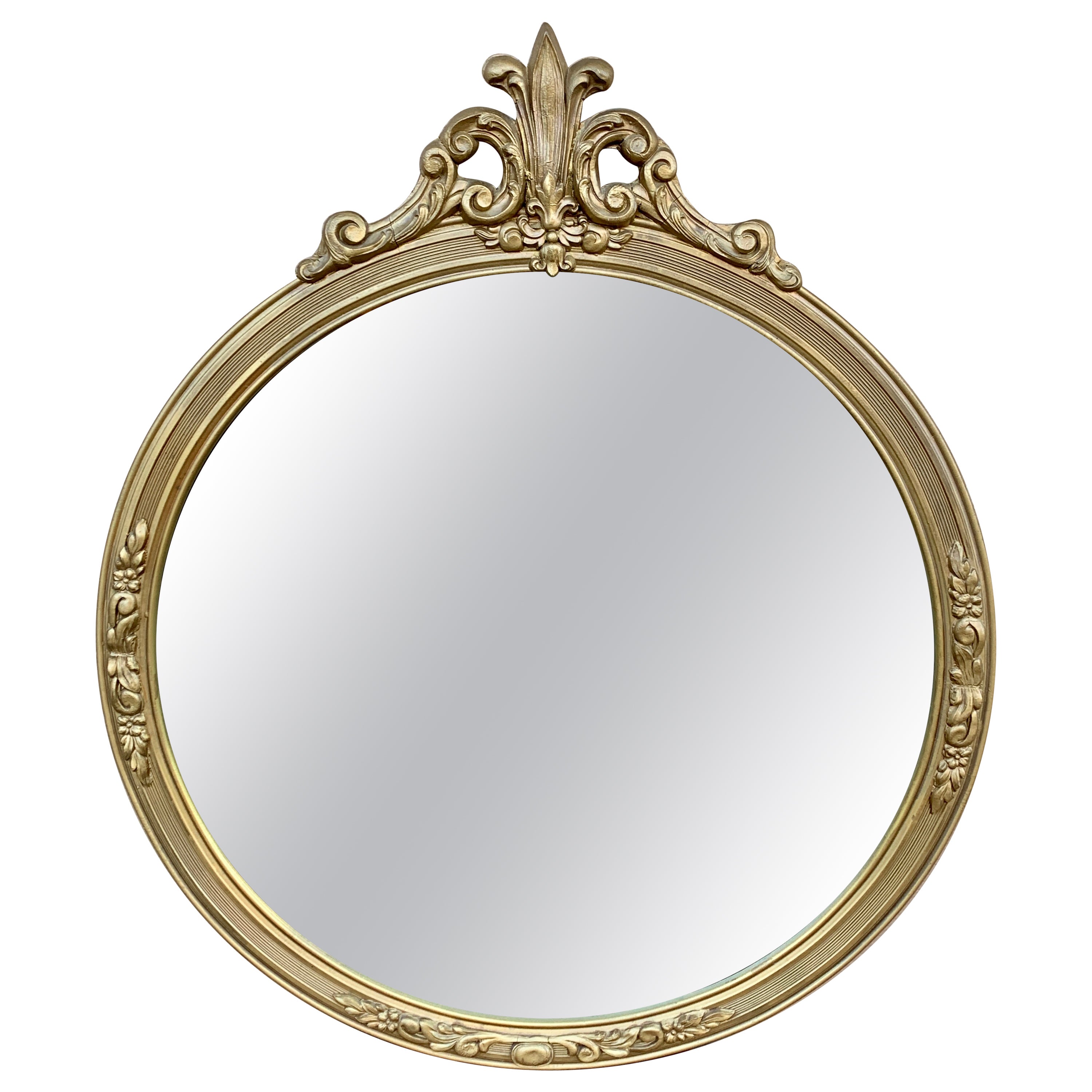 Antique French Provincial Round Giltwood Mirror, Circa 1920s For Sale