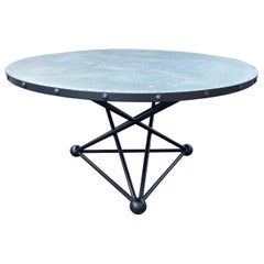 Vintage 1980s Industrial Geometrical Sculptural Steel Zinc Wood Round Dining Table