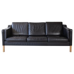 Mid Century, Danish Black Leather Three-Seater Sofa
