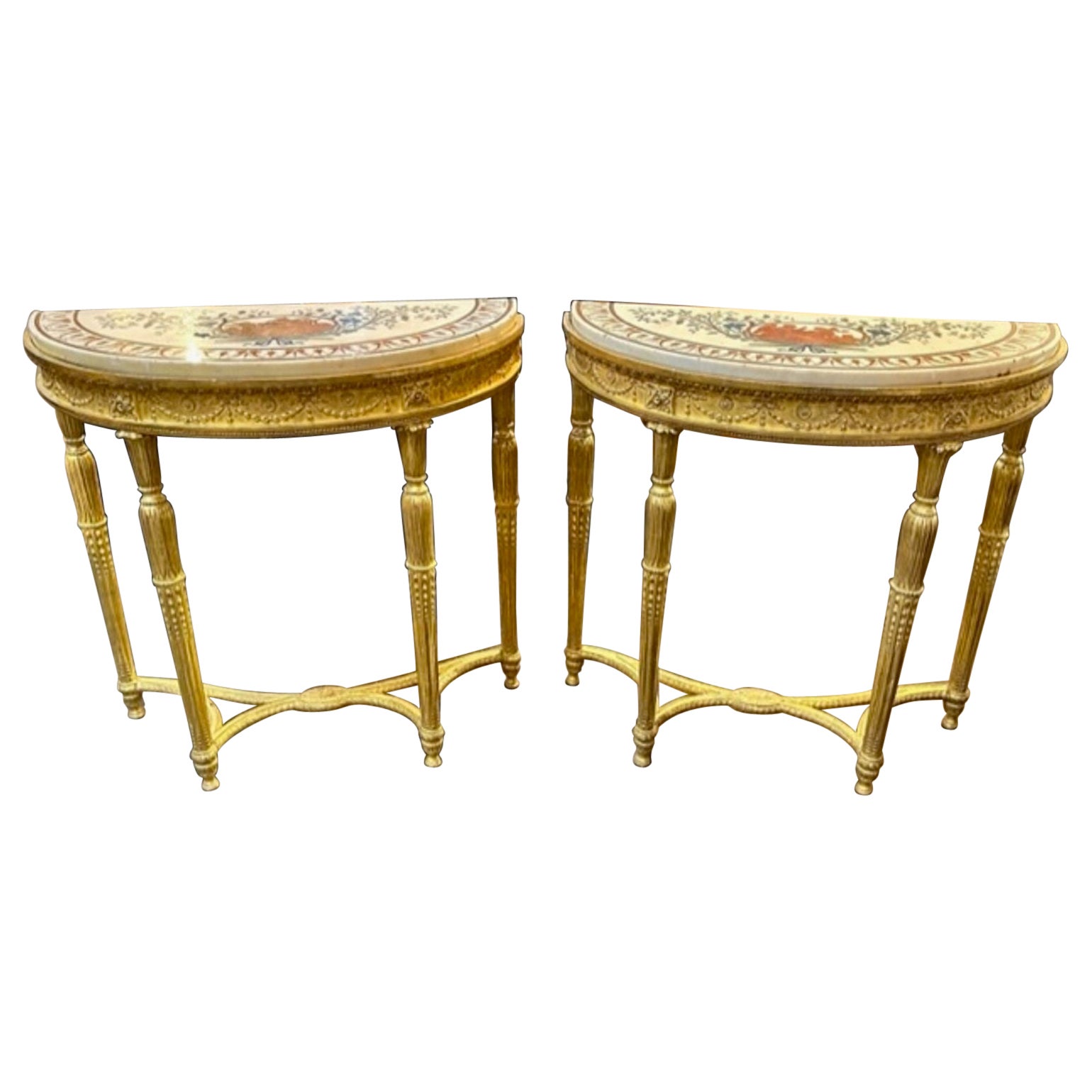 Pair of Rare 18th Century George III Giltwood Consoles with Marble Tops For Sale