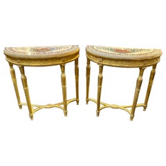 Antique Pair of Rare 18th Century George III Giltwood Consoles with Marble Tops