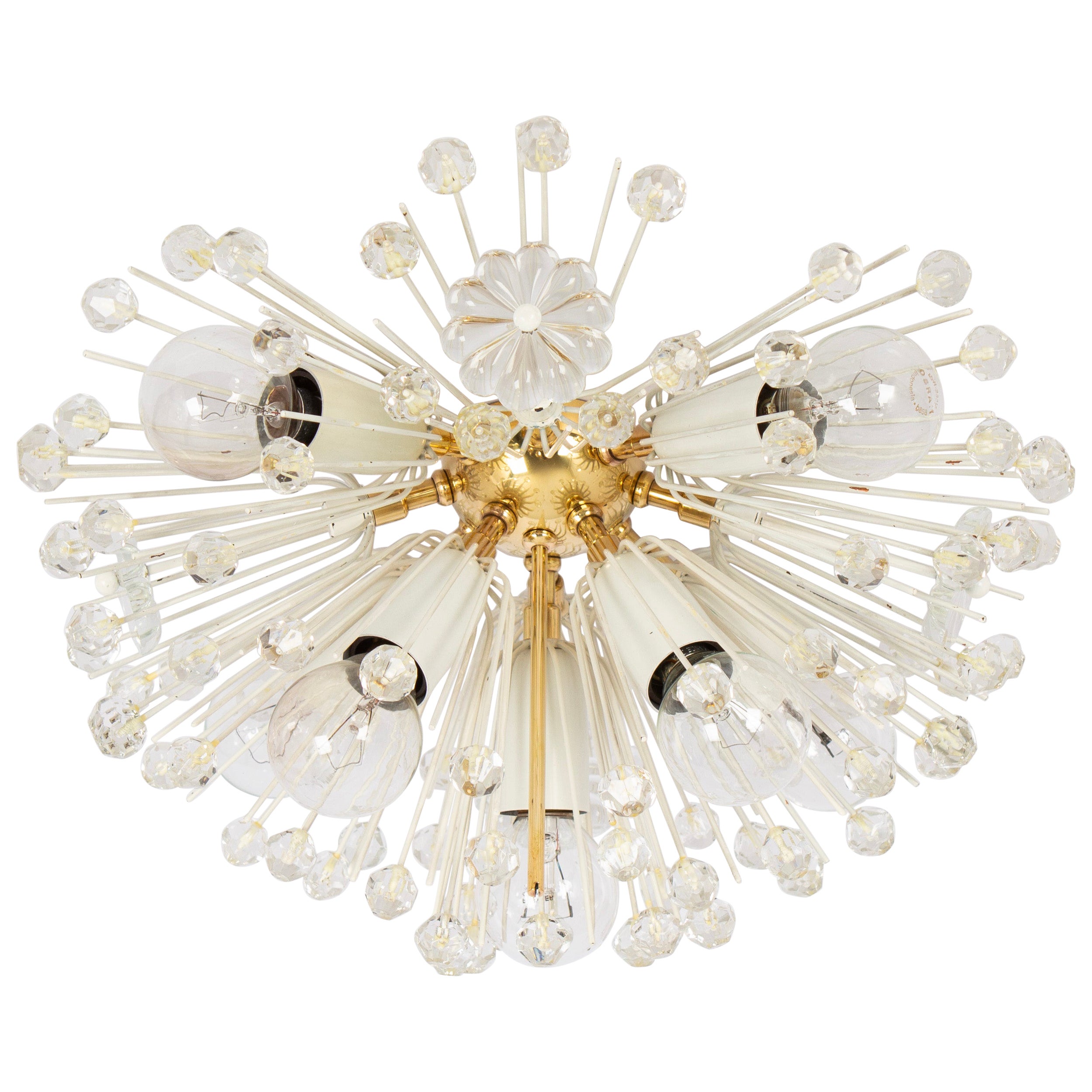 Petite Starburst Brass and Crystal Flush Mount by Emil Stejnar, Austria, 1960s