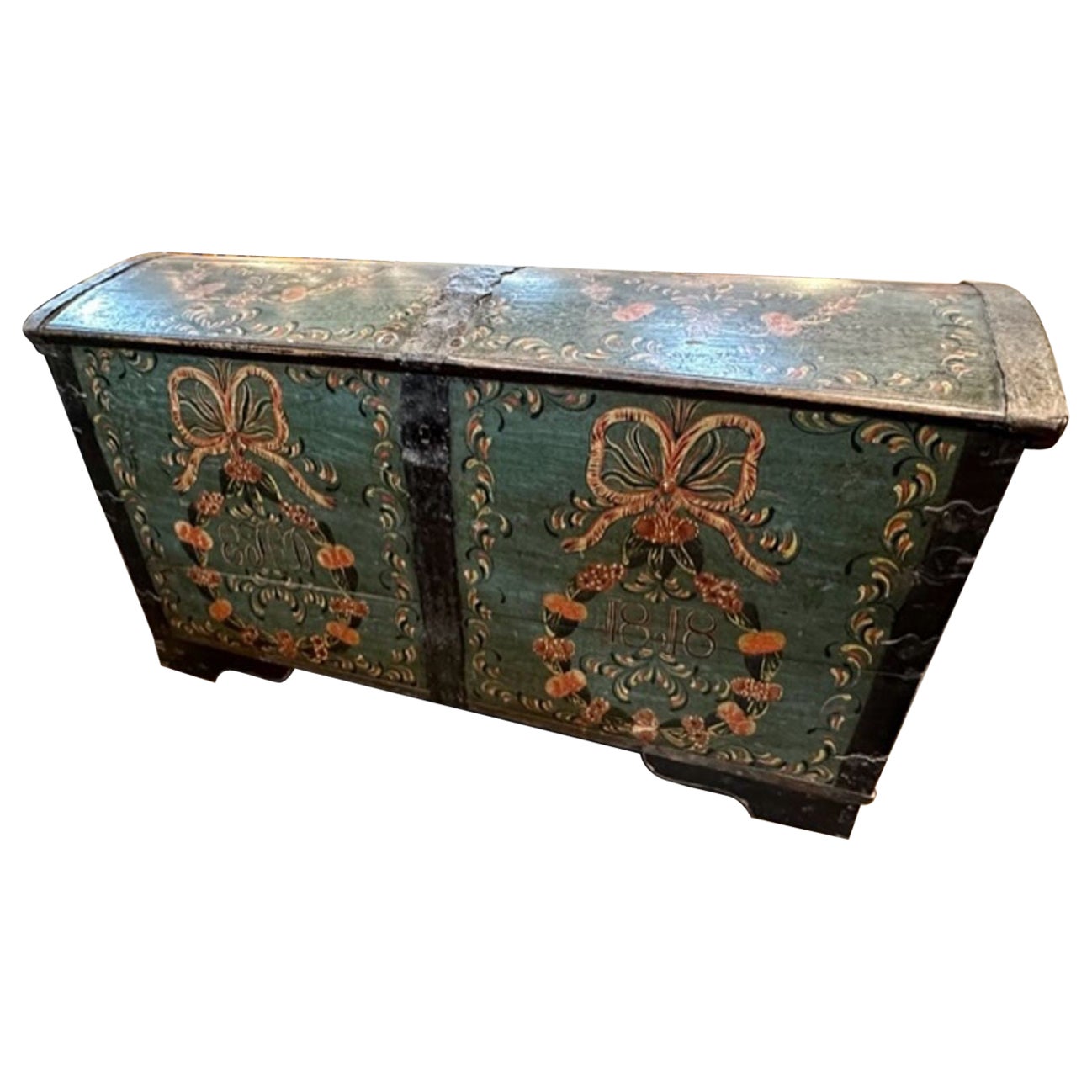 19th Century Large Scale Painted Swedish Blanket Chest For Sale