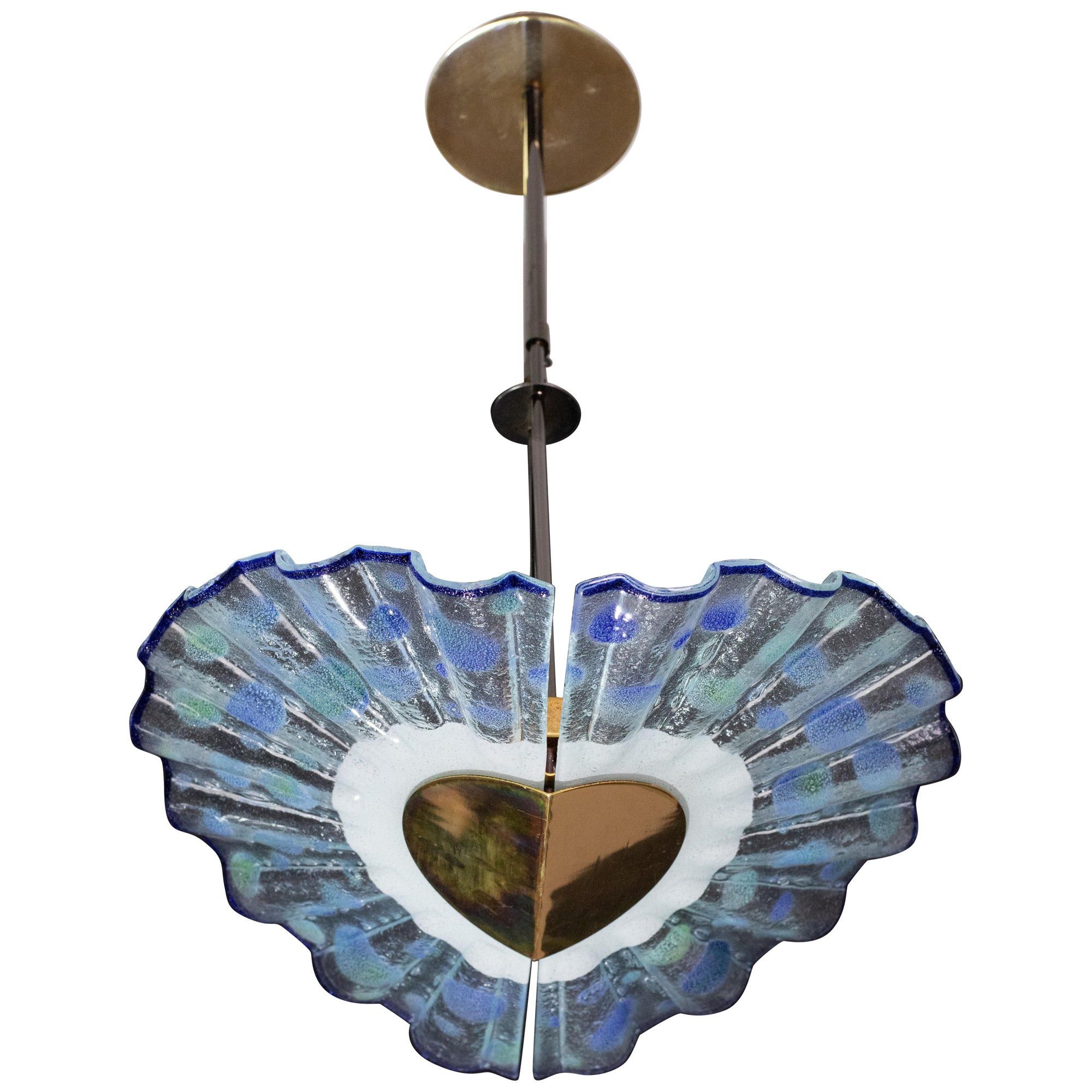Blue Murano glass pendant in the shape of a fan, 1970s For Sale