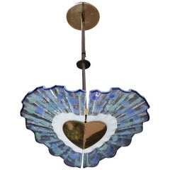 Vintage Blue Murano glass pendant in the shape of a fan, 1970s