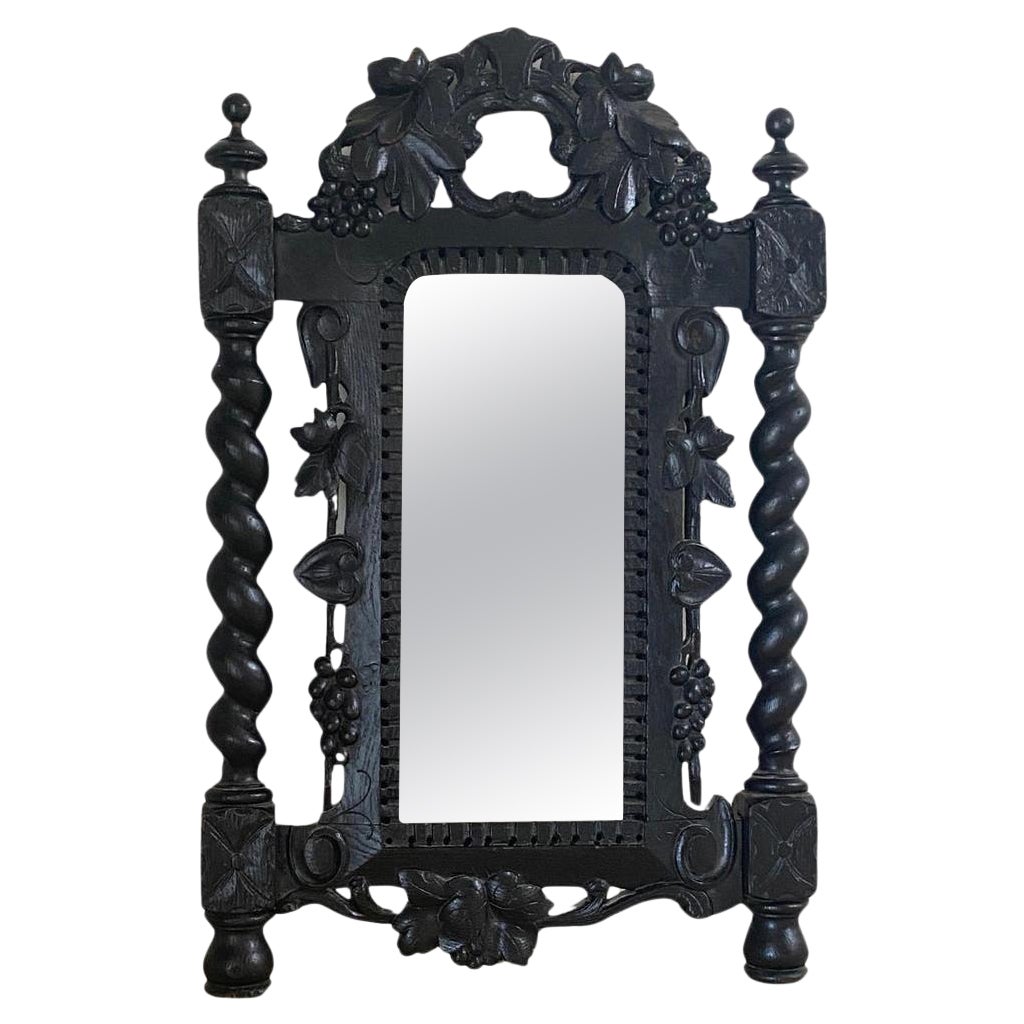 Black Wood Wall Mirror with Facet Cut, Austria, circa 1900 For Sale