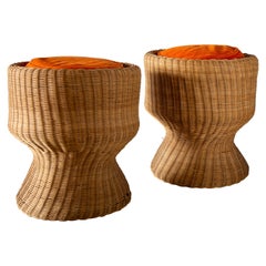 Retro Pair of 1960s Eero Aarnio Juttu Stools / tables Wicker and Bamboo, mid century 