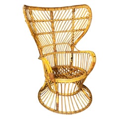 Armchair Bamboo Rattan In the Style of Gio Ponti Lio Carminati Midcentury 1950s