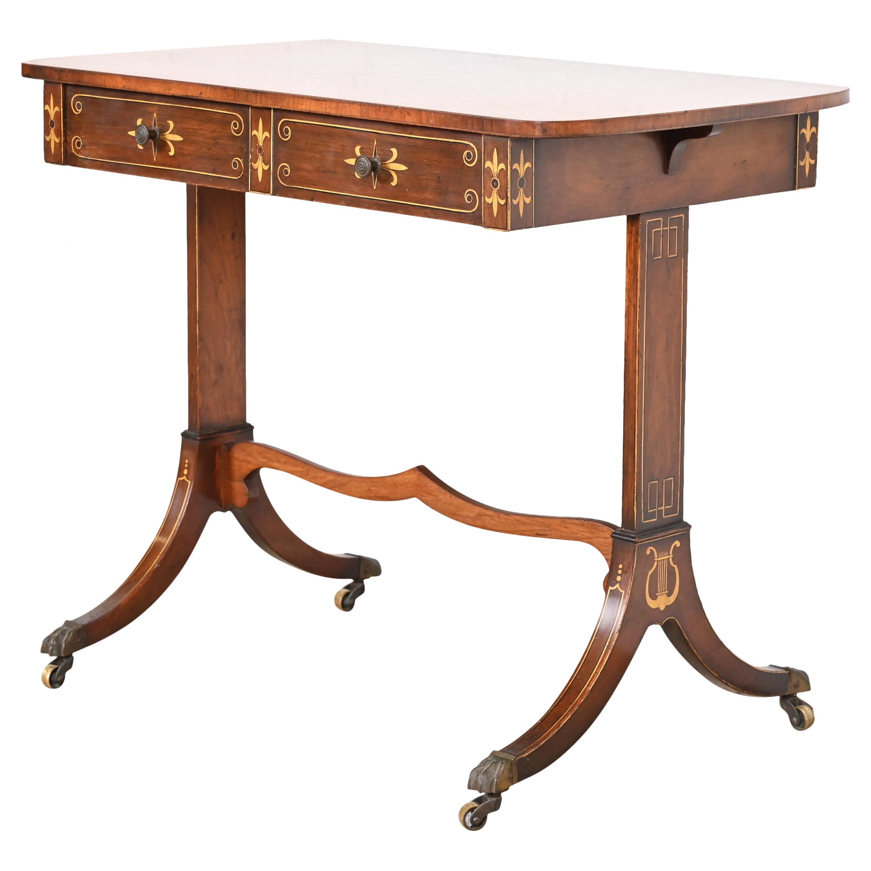 Early Baker Furniture Regency Rosewood Writing Desk or Console Table, 1930s