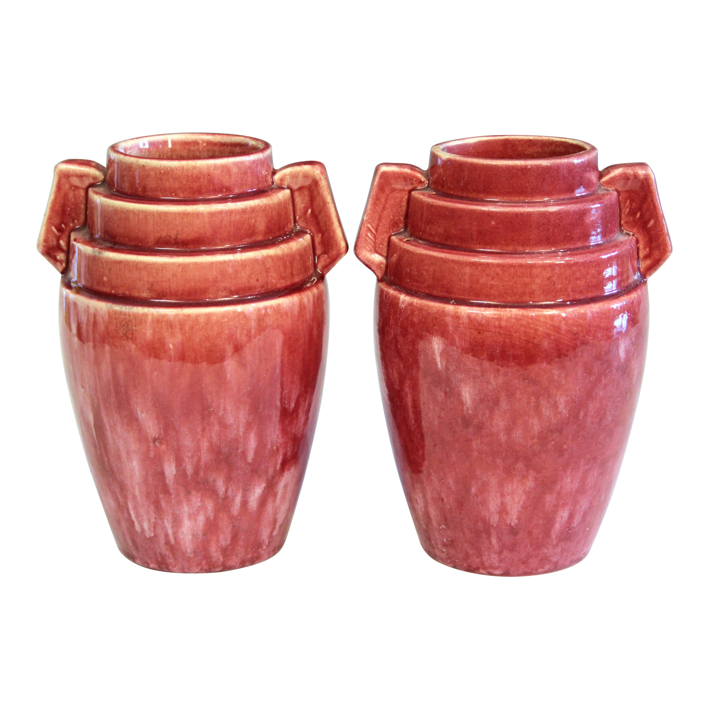 Pair Brush McCoy Pottery Art Deco Vintage Atomic Moderne Rocket Vases For Sale