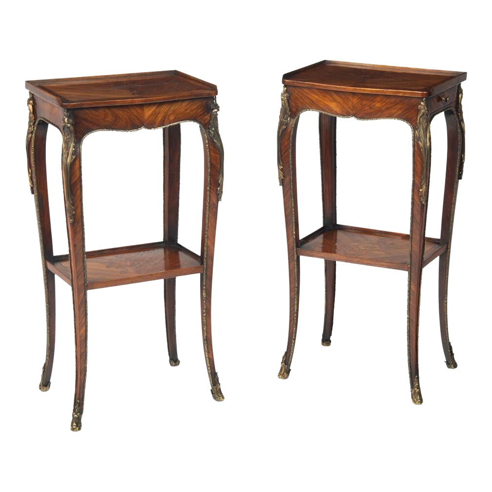 A pair of George III marquetry tables in the French taste For Sale