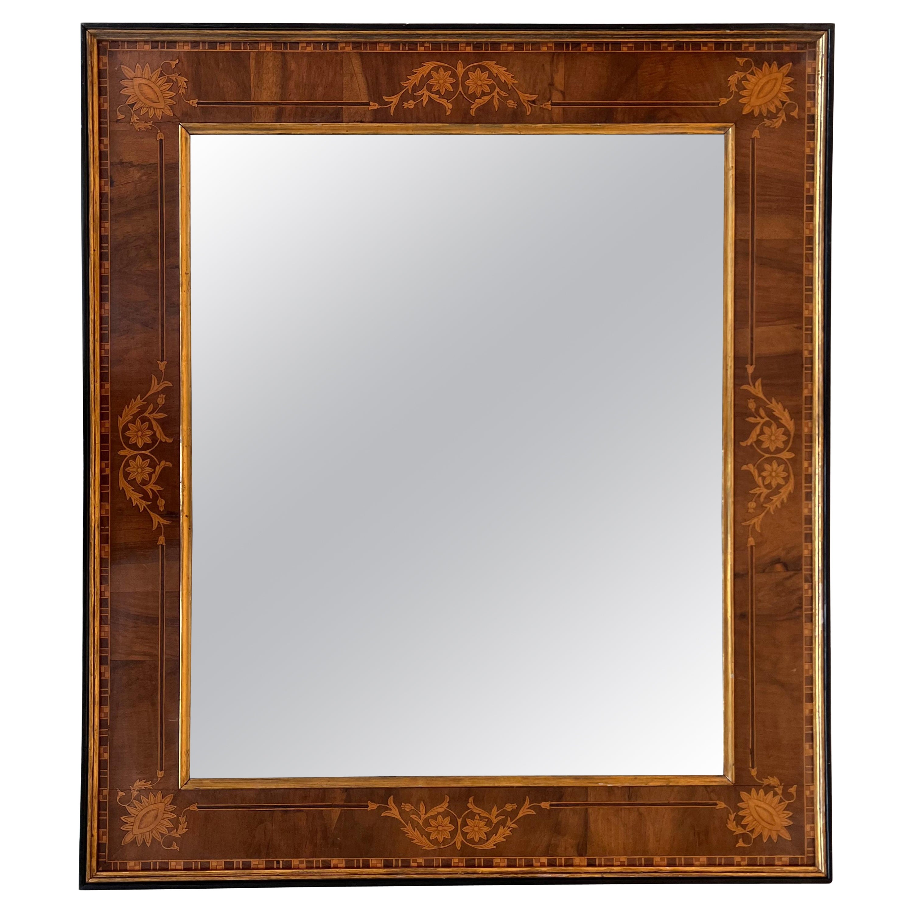 19th Antique Marquetry Inlaid Mahogany Mirror For Sale