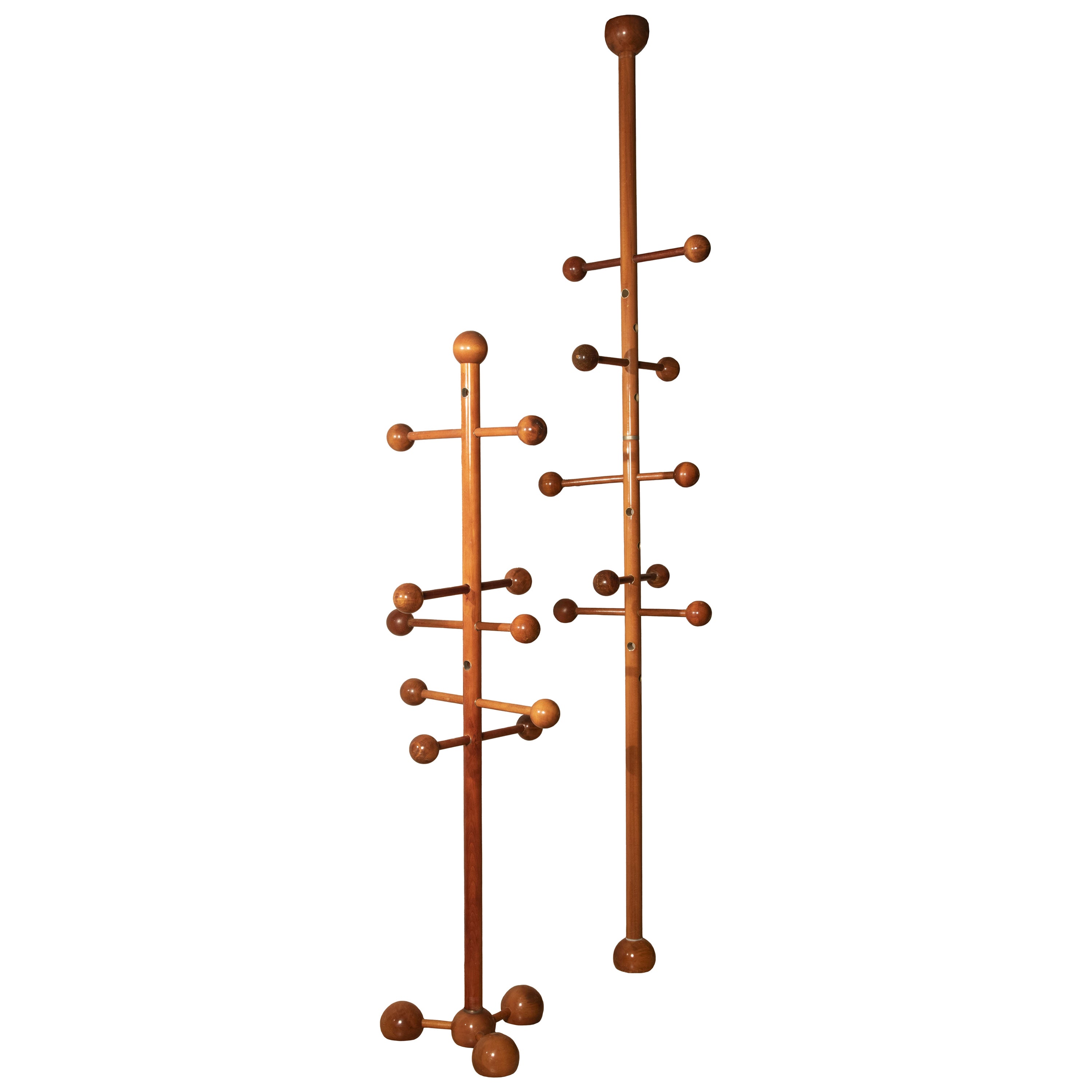 Ground Ceiling Hanger with spherical elements walnut wood 1970s For Sale