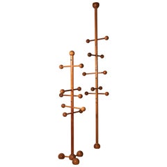 Ground Ceiling Hanger with spherical elements walnut wood 1970s