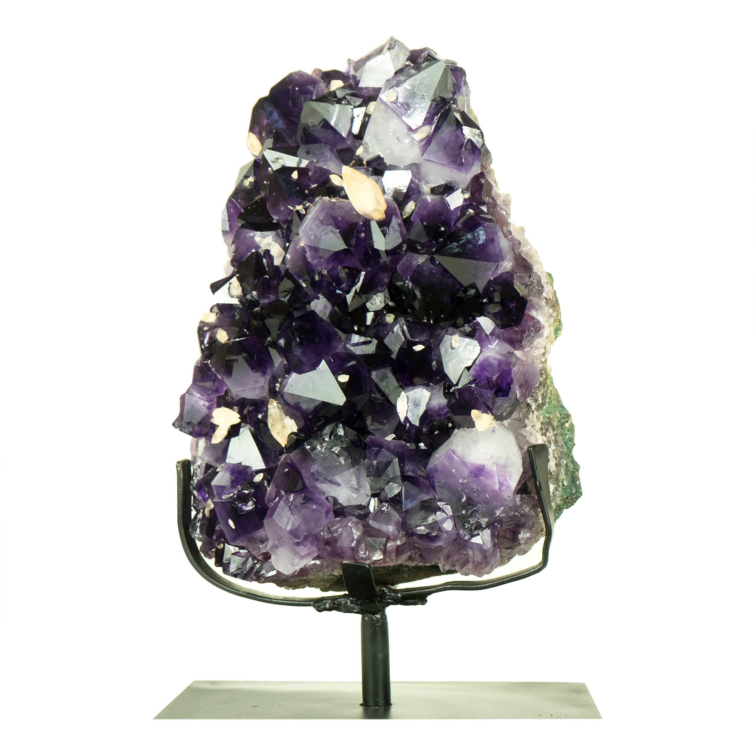 AAA Amethyst Cluster with Large Dark Purple Amethyst and Calcite Inclusions For Sale