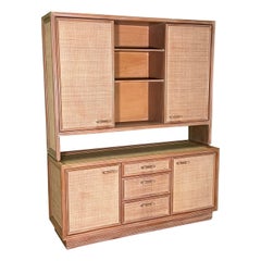 Retro Rattan and Wicker Sideboard and Hutch