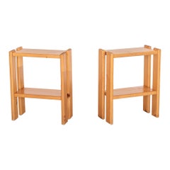 Vintage Pair of Petite French Elm Side Tables