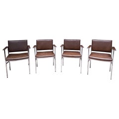 1950s Vintage Brown Leather Paddle Armchairs Set of Four