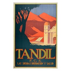 Affiche de voyage vintage originale Tandil Health Retreat Argentina Art Deco