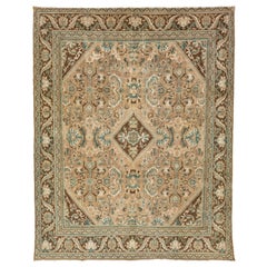 Tapis persan vintage Mahal à motifs floraux, fait main, en Brown