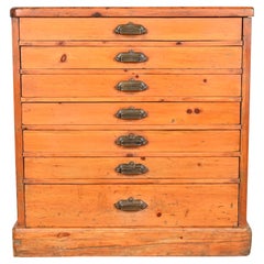 Used Arts & Crafts Pine Seven-Drawer Flat File or Collector's Cabinet, Circa 1900