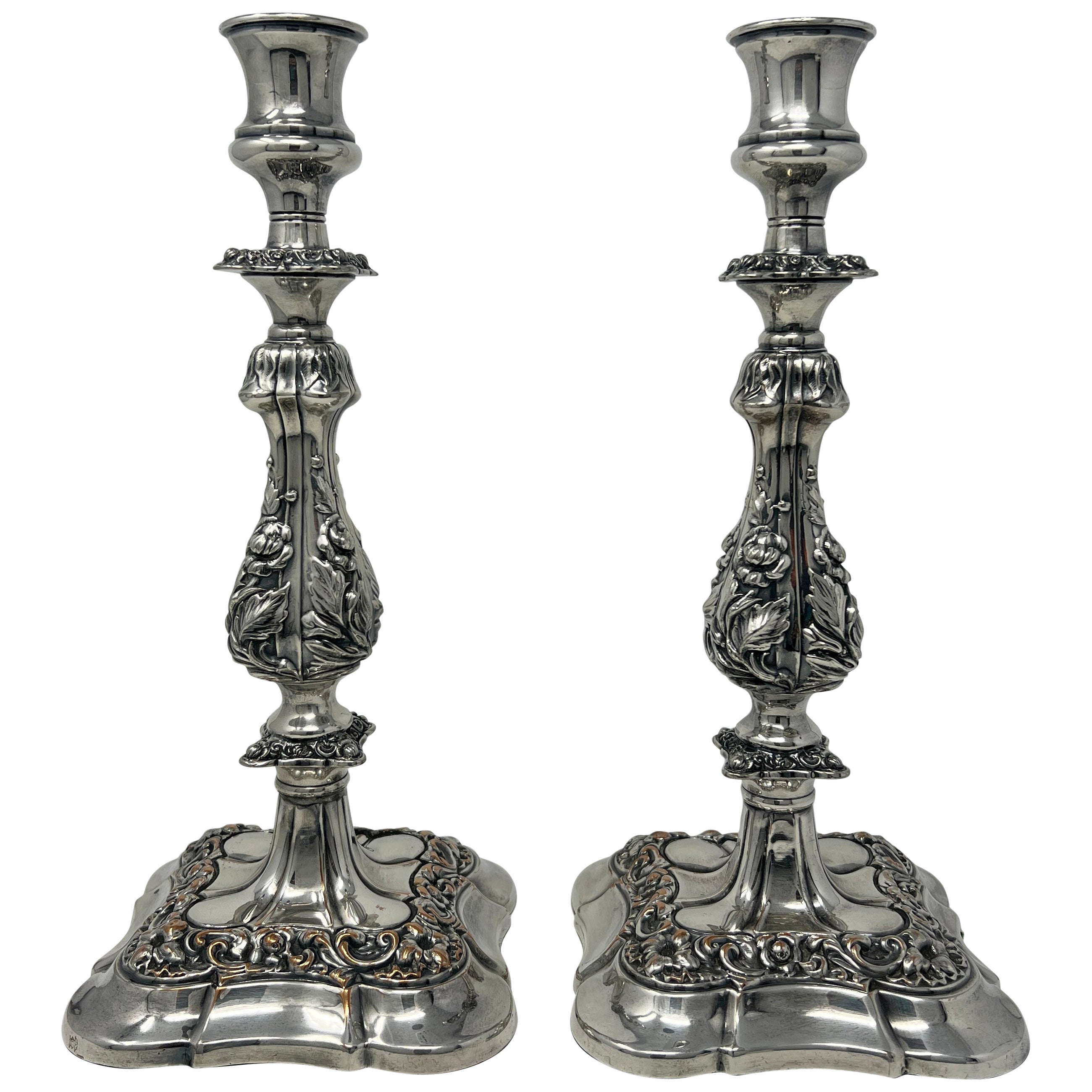 Pair Antique English Sheffield Silver Candlesticks, Circa 1900. For Sale