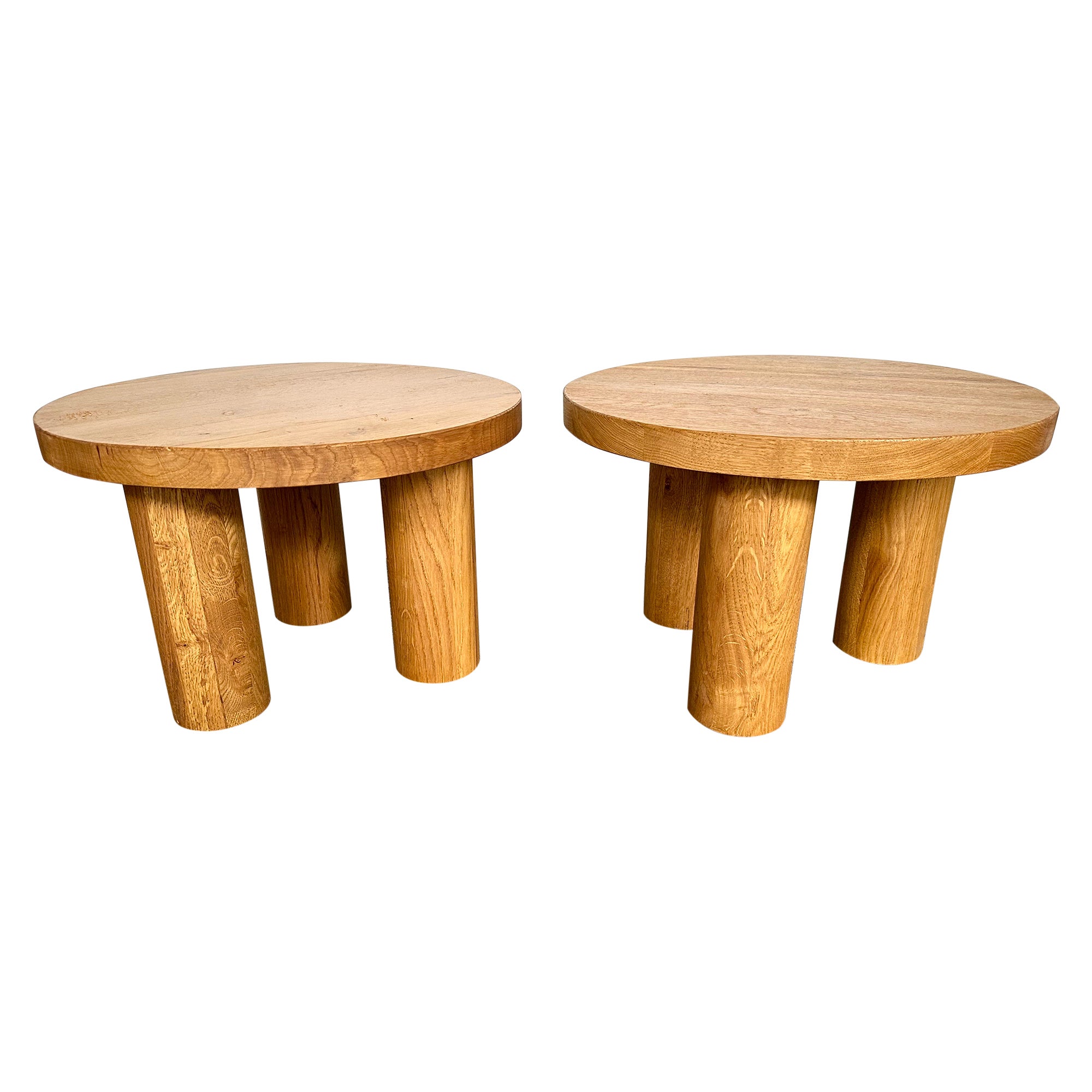 Pair of Massive Elm Wood Side Tables. France, 1960s For Sale