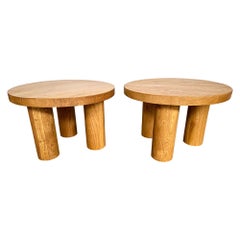 Pair of Massive Elm Wood Side Tables. France, 1960s