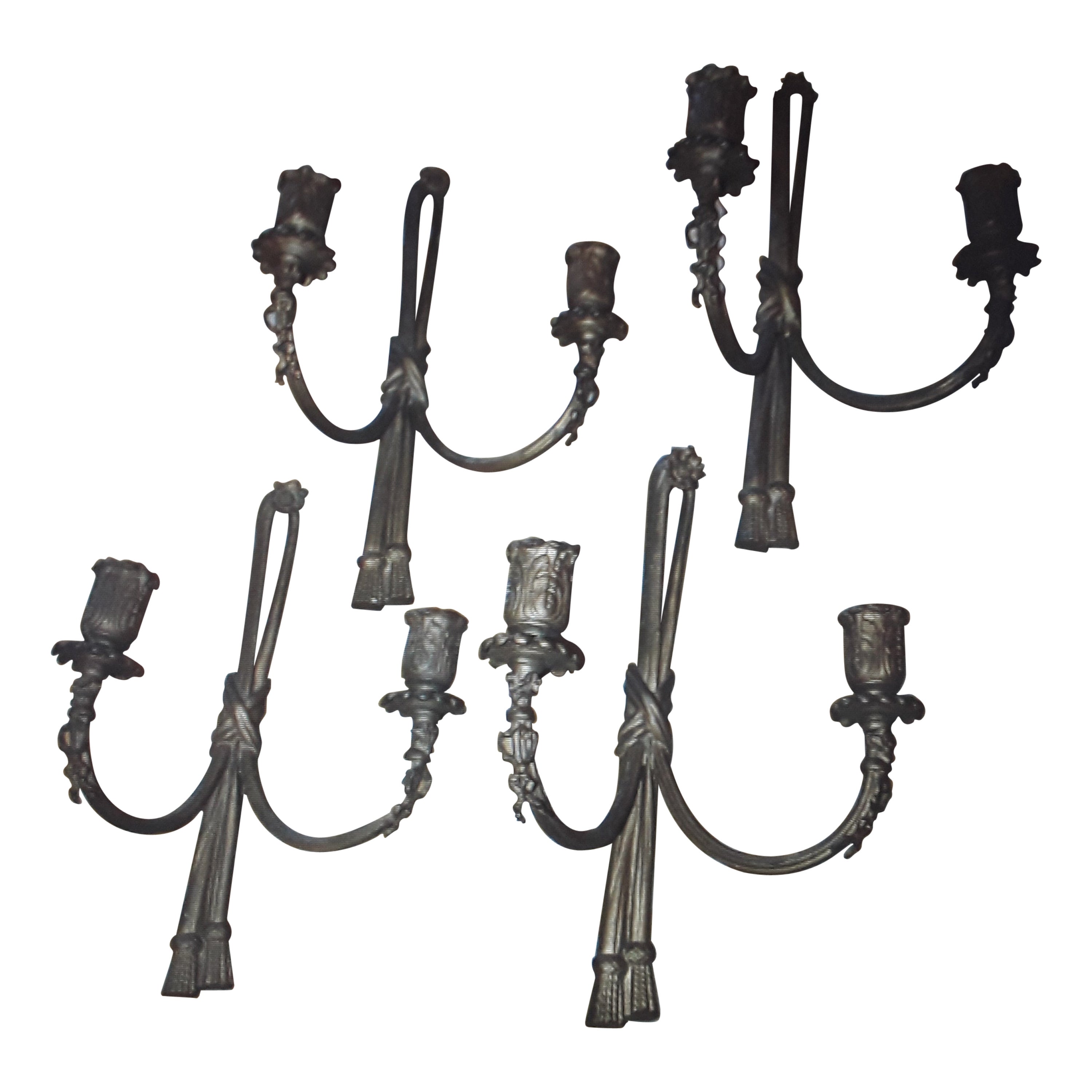 Set of 4 FOUR 19thc. French Neoclassical style Bronze Ribbon Swag Wall Sconces For Sale